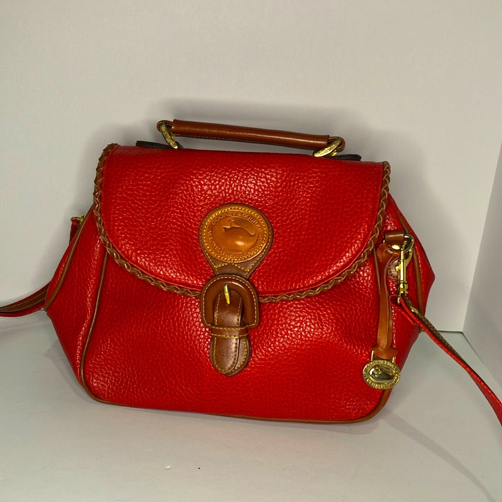 Dooney and Bourke Vintage Mini Satchel: red pebble leather w brown leather trim